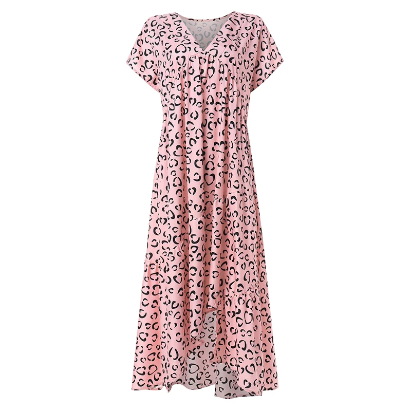 Pink Printed Платье С Рюшами размера плюс, Женский ассиметричный сарафан, ZANZEA, модное летнее макси платье, женское платье с коротким рукавом, Femme 5XL - Цвет: Pink Printed