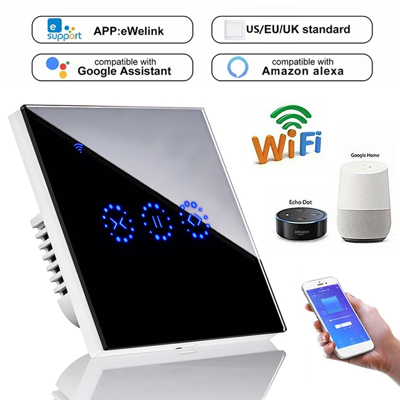 

WiFi Curtain Switch Smart Home WiFi Electric Touch Blinds Curtain Switch Compatible Ewelink APP Voice Control By Alexa