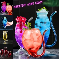 clear vampires heat resistant wine juice glass cup with drinking tube straw home bar