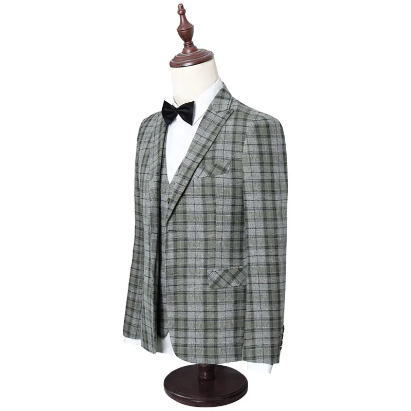 5XL Plaid Mens Suits Wedding Groom Slim Fit Business Suit For Men Stylish Men's Office Elegant Three Piece Prom Wear Q863 | Мужская