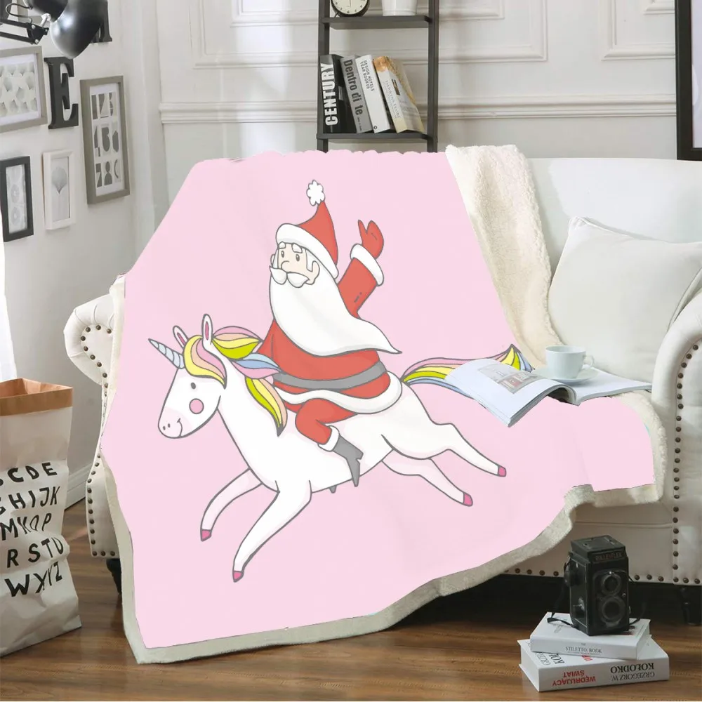 Одеяло для детей взрослых Санта Клаус верховой езды единорог лошадь мягкое