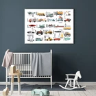 Карта мира, рисунок транспортных средств, фотообои для детской комнаты, Картина на холсте