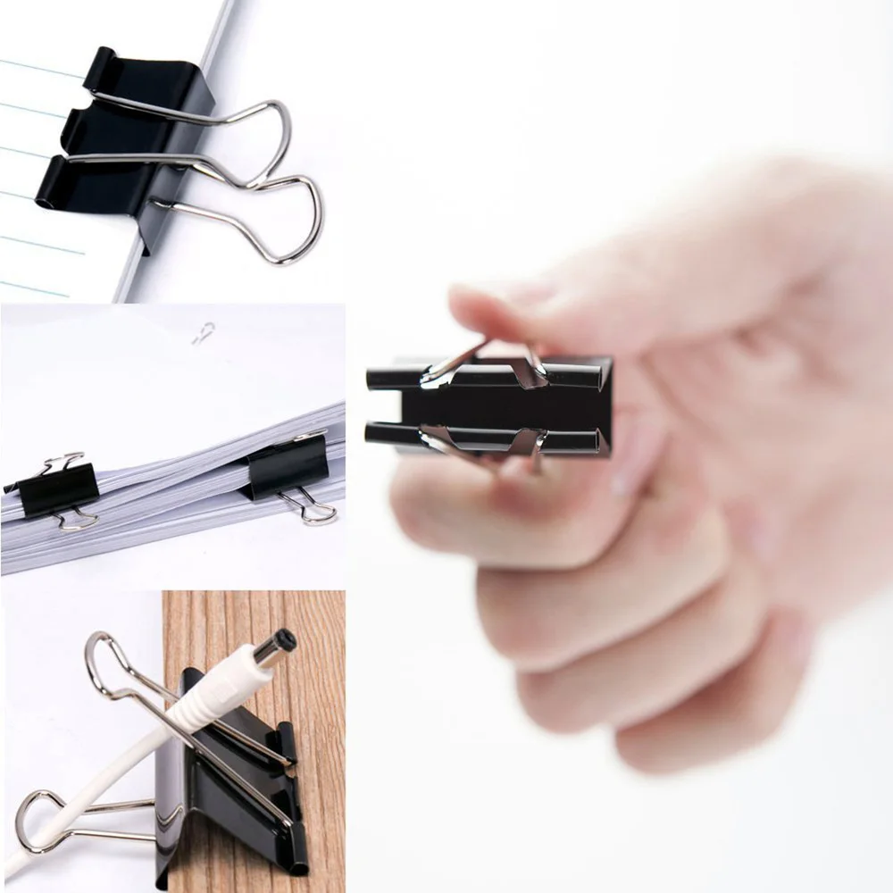 

50pcs 32mm Metal Binder Clips Long Black Clip Dovetail Tail Folder Clamps for File Black