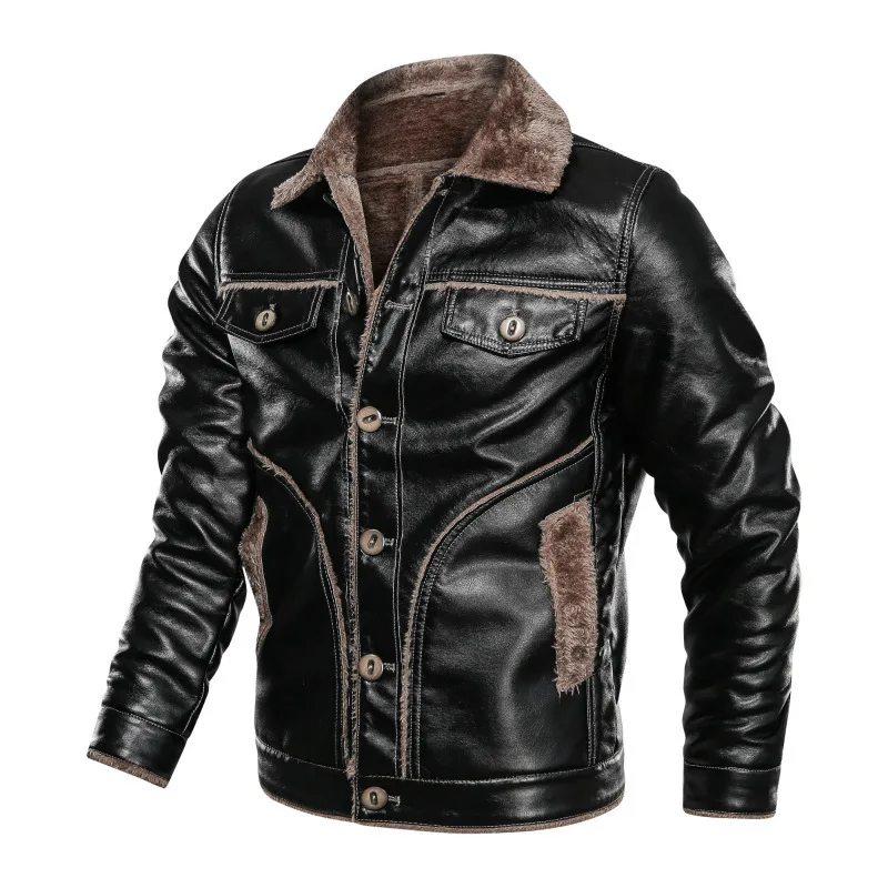 Winter Men Leather Jacket Casual Men Thick Fleece Warm Retro Tactical Velvet Coat Fashion Man Lapel Motorcycle Outerwear M-8XL