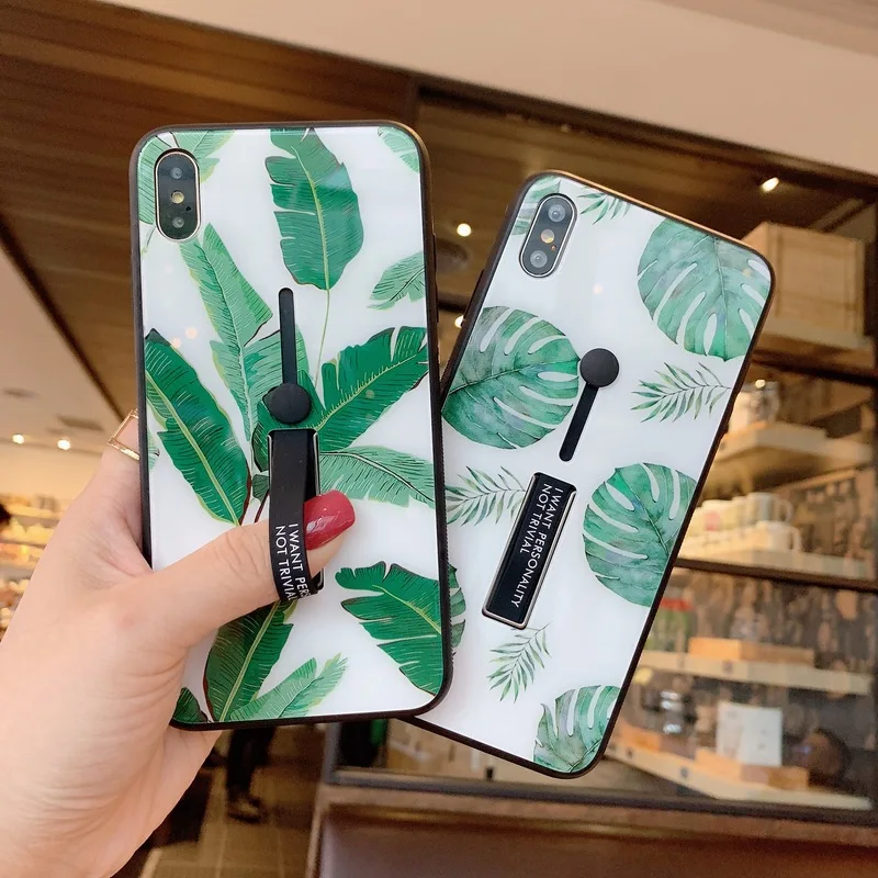 Чехол для Iphone 7 X XR 8 6S XS 6 Скрытая подставка кольцо зеленое растительное петля