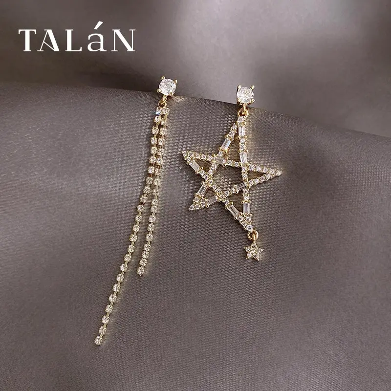 

Full Diamond Five-Pointed Star Types A and B Earrings Light Luxury Exaggerated Long Korean Style Fashion Trending Earrings 925