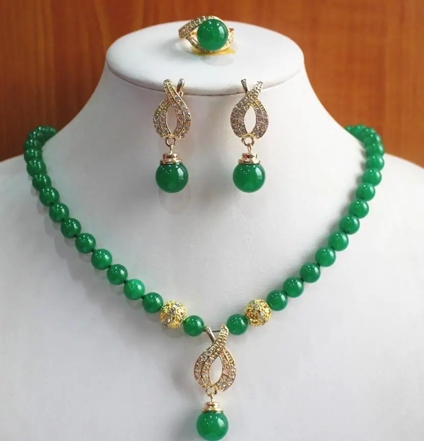 Free Shipping 2 colors best gift jewelry set!Wholesale factory price Women's semi-preciousNatural jade Necklace earring ring(7/8 |