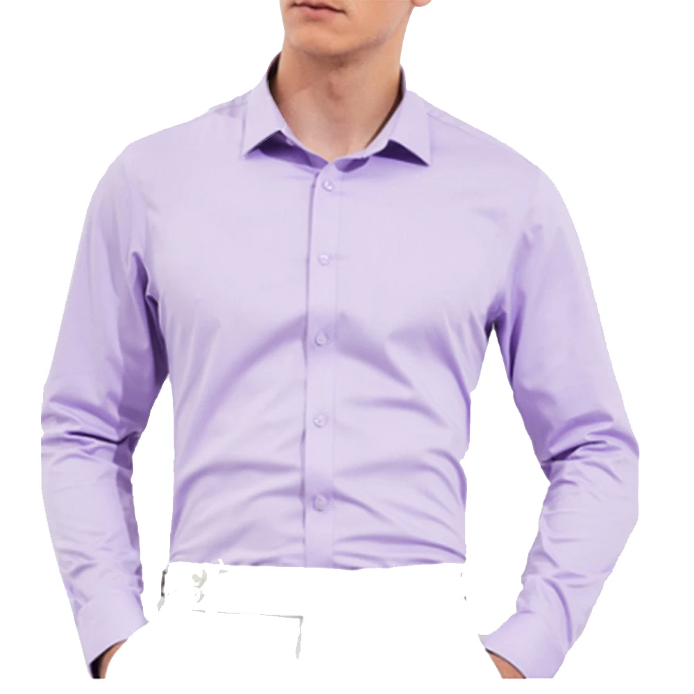 

2021 Premium Wrinkle Resistant Lavender Business Dress Shirts For Men Slim Fit Long Sleeve Man Shirt Chemise Homme Manche Longue