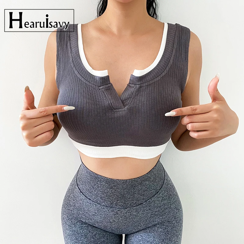 

Новинка, повседневный спортивный жилет с V-образным вырезом, женские эластичные облегающие рубашки без рукавов для бега, сексуальный укороч...