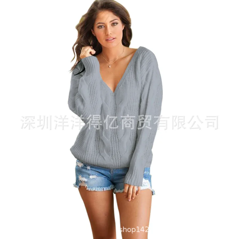 Осенний и зимний свитер новинка пеньковый Однотонный с v образным вырезом