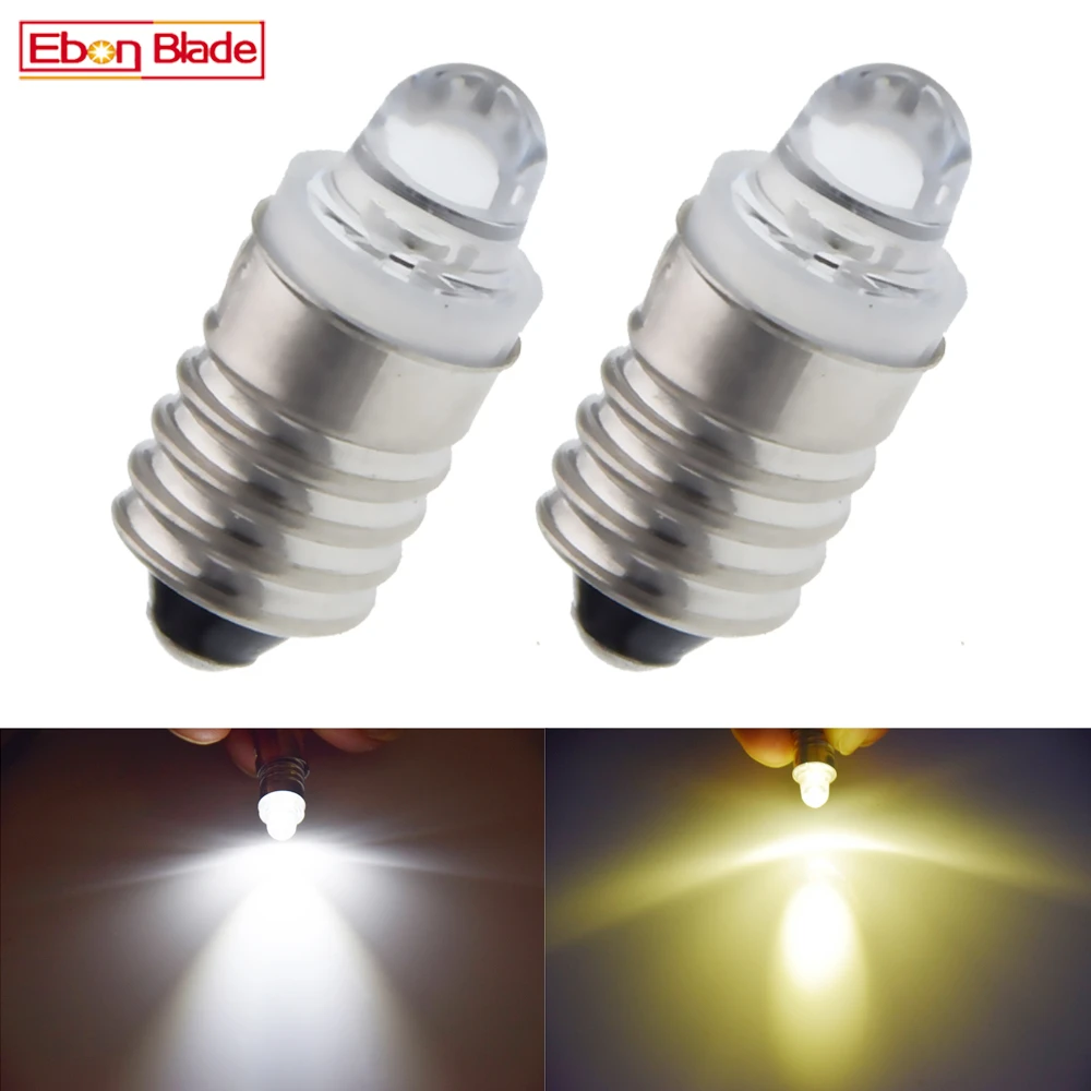 2Pcs E10 Screw LED Upgrade Flashlight Bulb 3V 12V 1447 LED Light Lamp Replacement Flashlight Torch Bulbs 3 Volt Warm / White