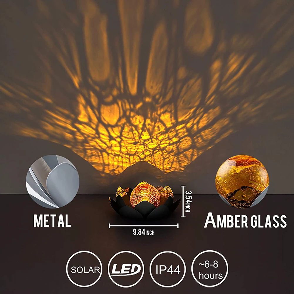 

LED Solar Lotus Light Cracked Glass Ball Flower Lamps Waterproof Garden Lawn Lamps Yard Art Ornament for Home Courtyard