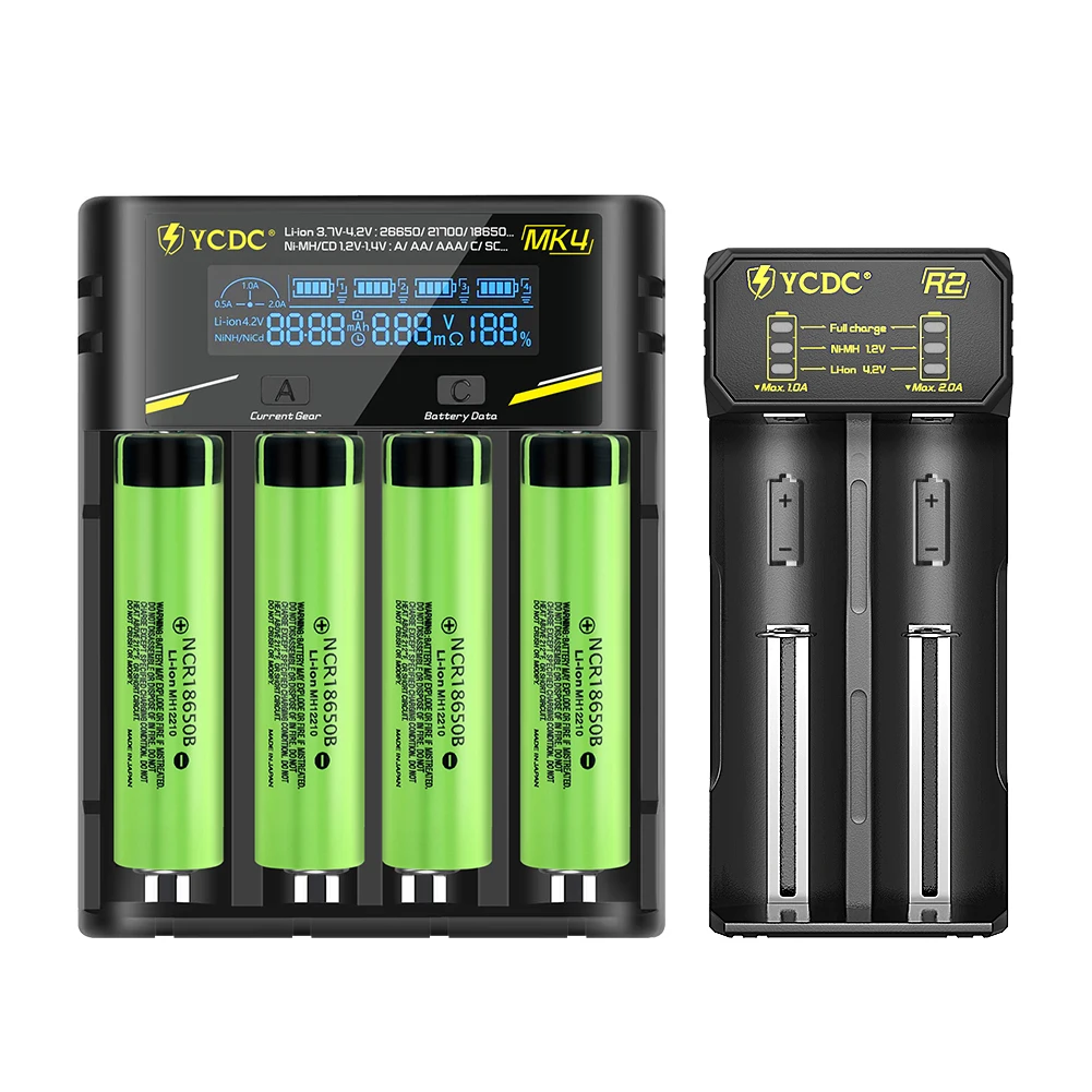 Универсальное умное зарядное устройство с 2/4 слотами и аккумуляторами NCR 18650B 18650