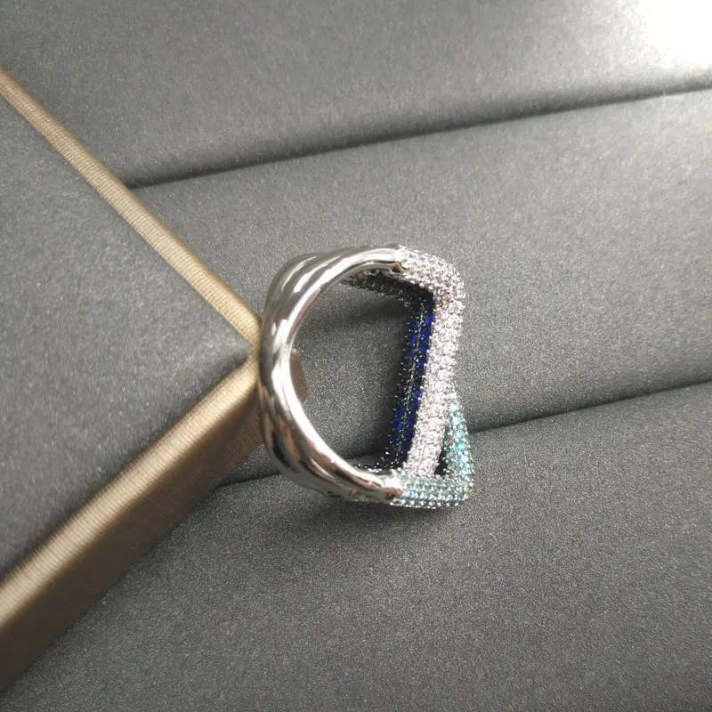 

Crisscross Rectangular Ring S925 Sterling Silver Ring Navy Blue Lake Ring Gold Yellow Blue Interlaced Rectangular Personality