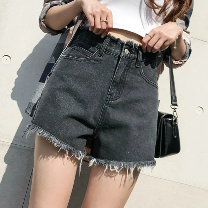Shorts Women Solid Tassel Summer Cool Woman Denim Wide Legs Short Regular Loose Simple Leisure High Waist Ladies Popular Clothes | Женская