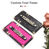 custom glitter trunk case holding strap gold metal personalized name phone case for iphone 12 11 pro xs max xr 7 7plus 8 8plus x