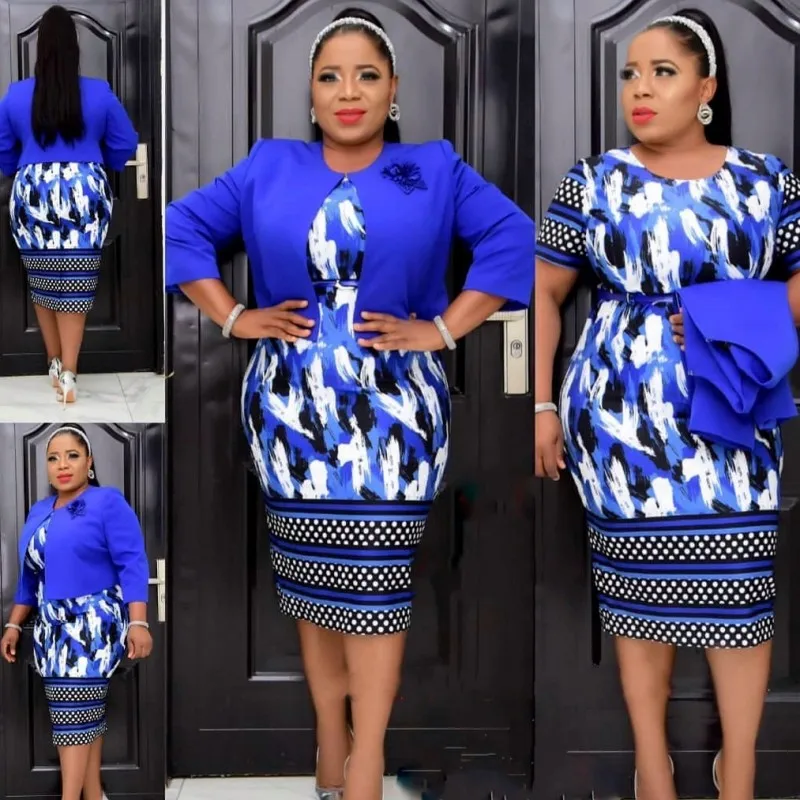 

Африканская одежда для женщин, комплект из 2 предметов, платье-карандаш и короткие куртки, модная одежда с новым принтом, элегантный Африкан...
