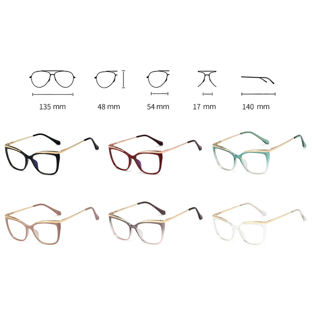

Kachawoo female blue light glasses for women fashion computer ladies spectacle frames cat eye tr90 black transparent half metal