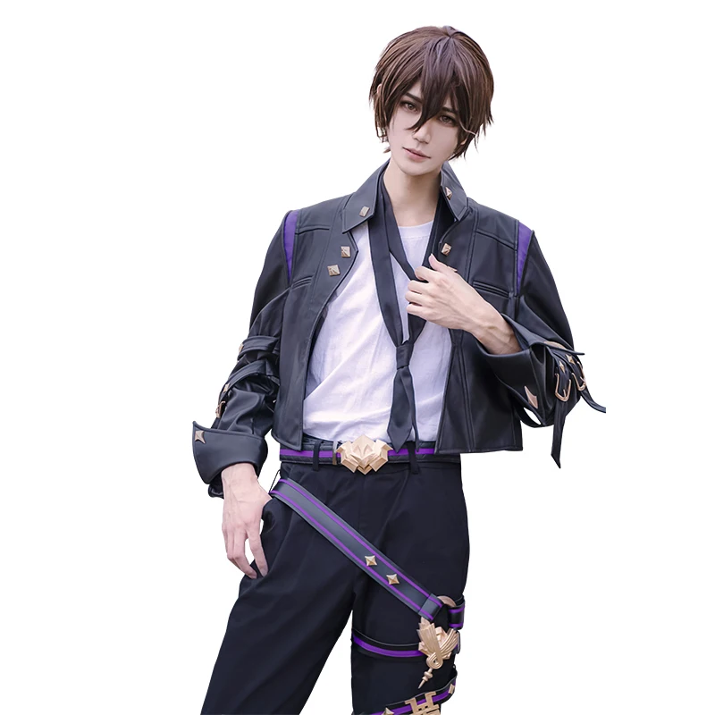 

Game Dragon Raja RicardoMLu Cosplay Costume Cassell College School Uniform Leather Clothing+Belt Full Set Role Play Clothes