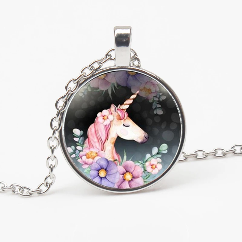 

Charming Cute Unicorn Pattern Vintage Necklace Antique Bronze Chain Glass Pendant Necklace Female Pendant Handmade Jewelry Gifts