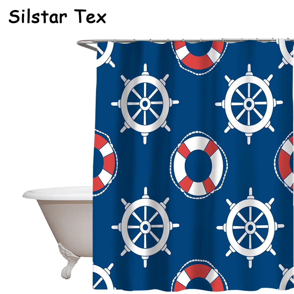 Штора для душа Silstar Tex морской синий якорь парусный спорт корабль ванная комната