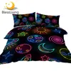 BlessLiving Alien Bedding Set Stars Moon Duvet Cover Set Watercolor Spaceship Bedclothes Outer Space Home Textiles Dropship 3pcs 1