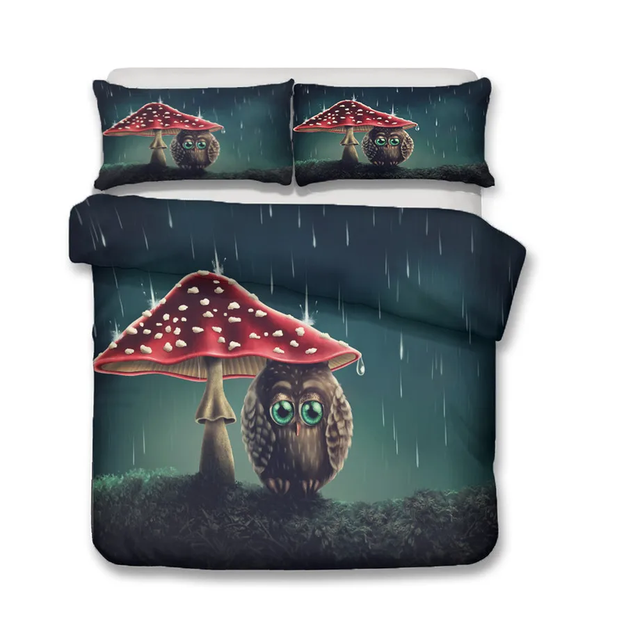 Комплект постельного белья с 3D принтом пододеяльник рисунком совы домашний