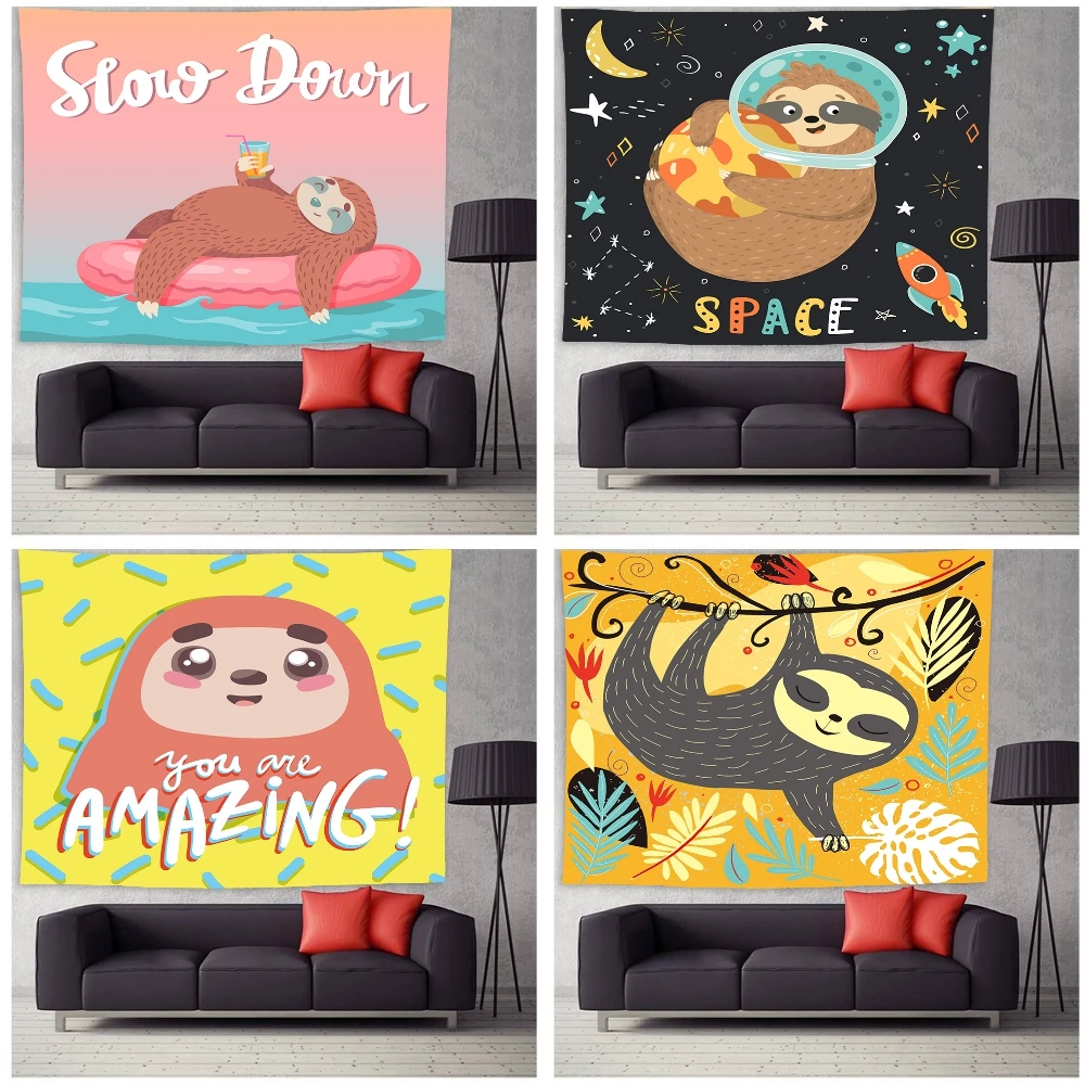 

Background Cloth Cartoon Animal Background Wall Tapestry Cute Sloth Pattern Wall Hanging Blanket Home Decoration Mural