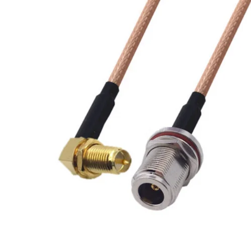 

RG400 Cable RP-SMA Female Right Angle to N Female bulkhead Double Shielded Copper Braid Coax Low Loss Jumper Cable