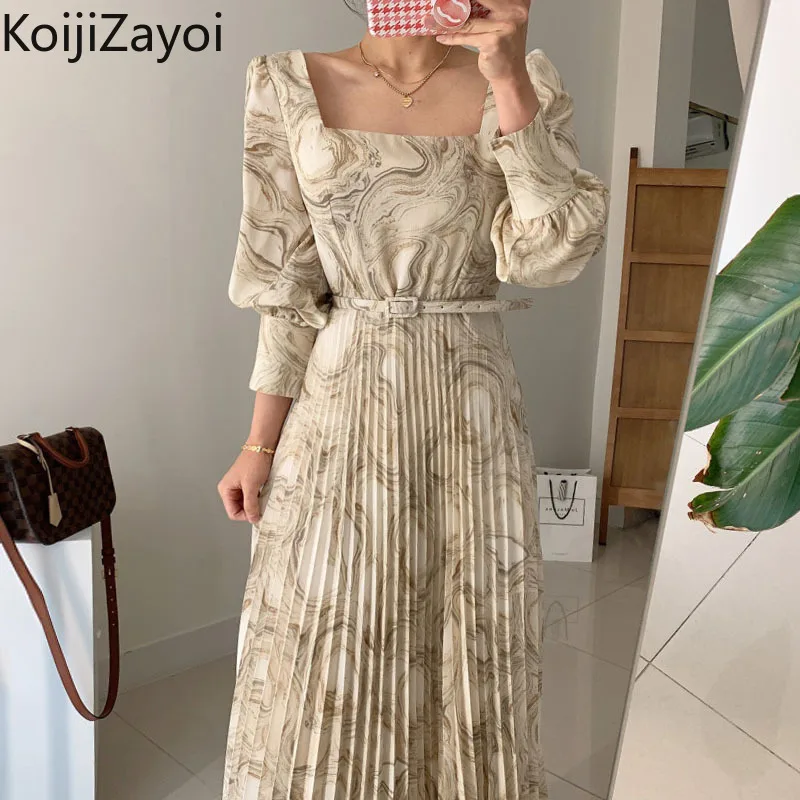 

Koijizayoi Women Pleated Maxi Dress Spring Autumn 2022 Fashion Office Lady Korean Dresses A Line Long Sleeves Party Vestidos New