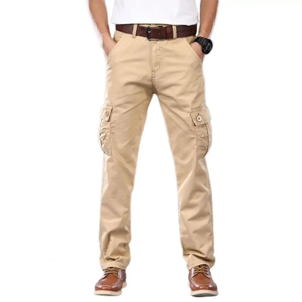 

Casual Pants Men Trousers Summer Solid Color Multi Pockets Mid Rise Long Straight Cargo Pants for Fitness Sports Sweatpants