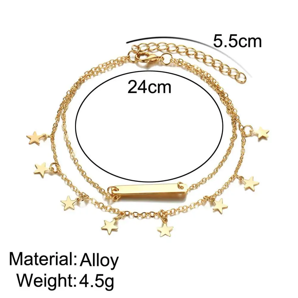 

2021 Summer Bohemia 2pcs/set Star Pendant Tassel Anklets For Women Foot Accessories Female Beach Barefoot Sandals Ankle Bracelet