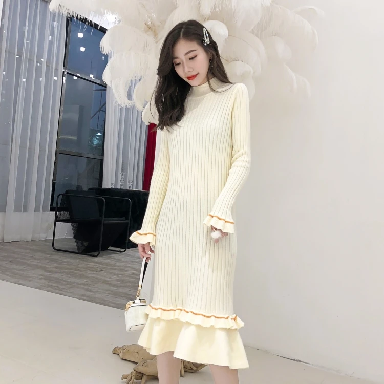 Корейское платье-свитер Модные женские вязаные платья элегантные
