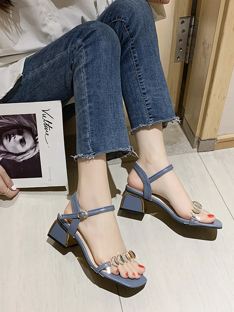 

Beige Heeled Sandals Fashion Womens Shoes 2021 Black Luxury Summer High New Comfort Girls Basic Back Strap Scandals Square heel