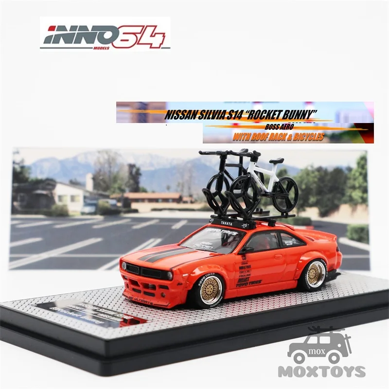 

INNO 1:64 NISSAN SILVIA S14 Rocket Bunny Boss Aero W/RoofRack & велосипеды, литые модели автомобилей