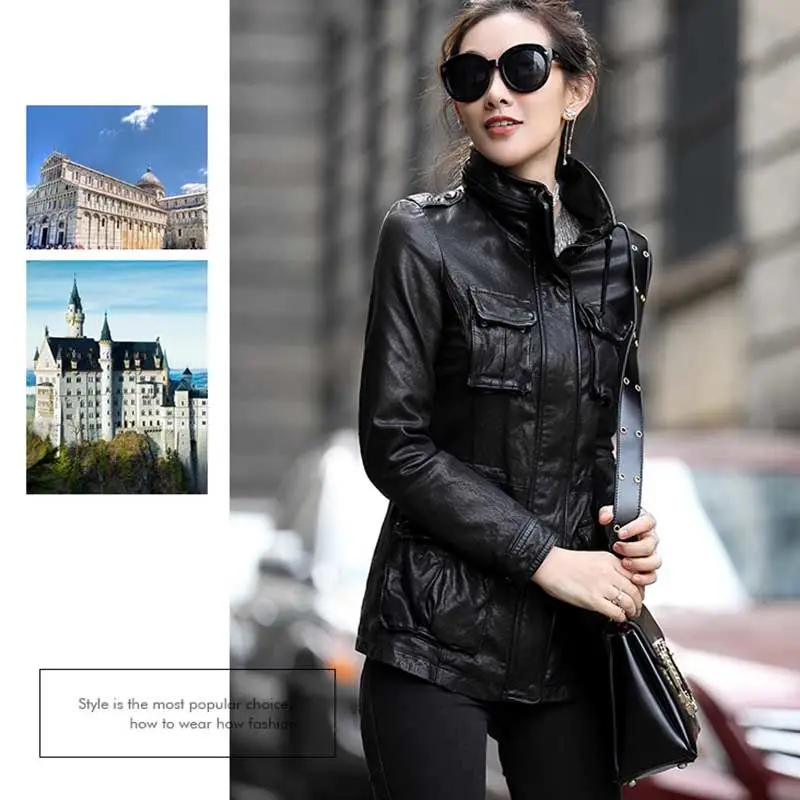 

Cool PU Leather Long Jacket 2020 New Autumn Women Loose Belt PU Leather Windbreaker Coat Slim Spring Jacket Leather Jacket L42