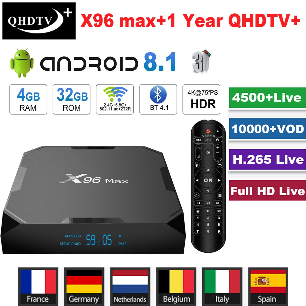ТВ приставка X96 Max Android 8 1 + год QHDTV IPTV код Amlogic S905X2 телеприставка 2 4G & 5GHz двойной Wifi 4K
