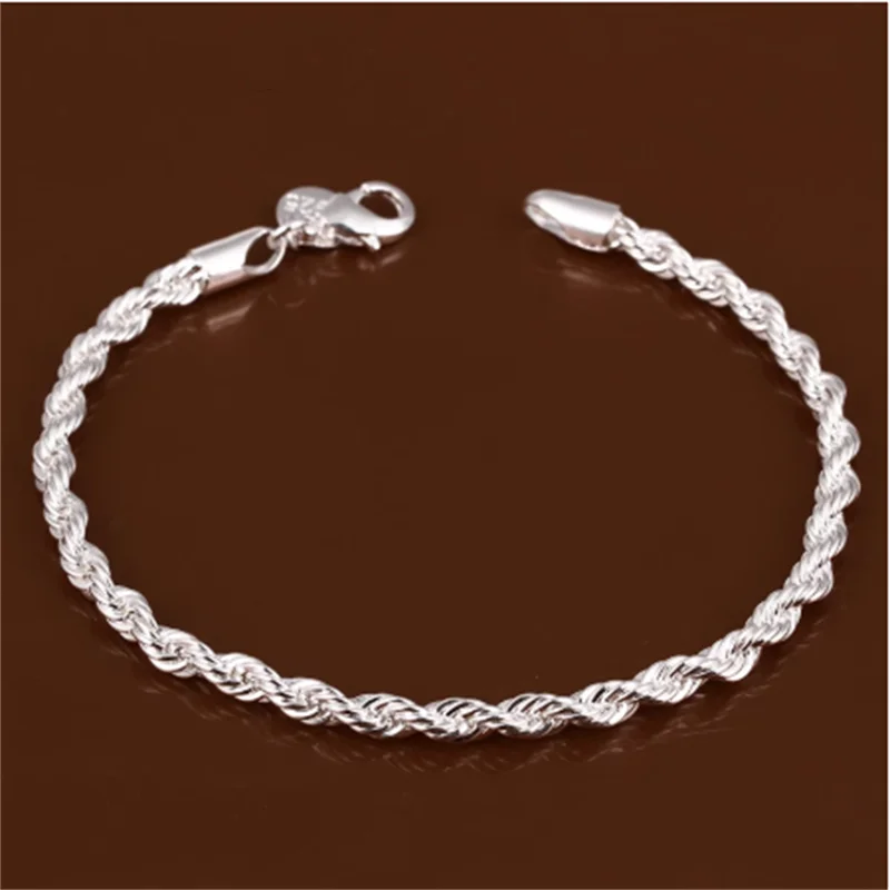

4MM Link Chain Bracelet For Women Twisted Rope Bracelets Silver Jewelry Wholesale
