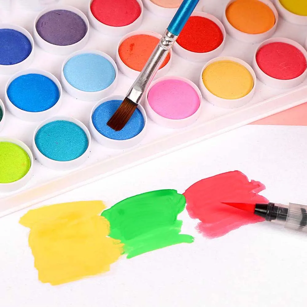 Высококачественная однотонная Акварельная краска с деревянной кисточкой набор