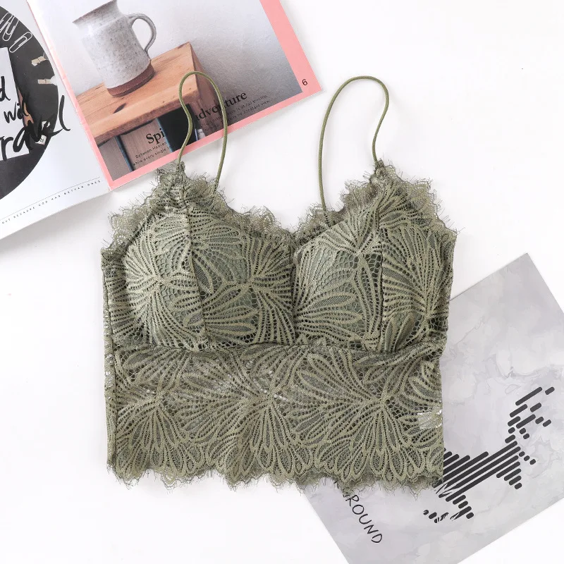

WEPBEL Fashion Women's Sleeveless Floral Lace Bra Padded Tank Tops Spaghetti Strap Bralette Crop Top