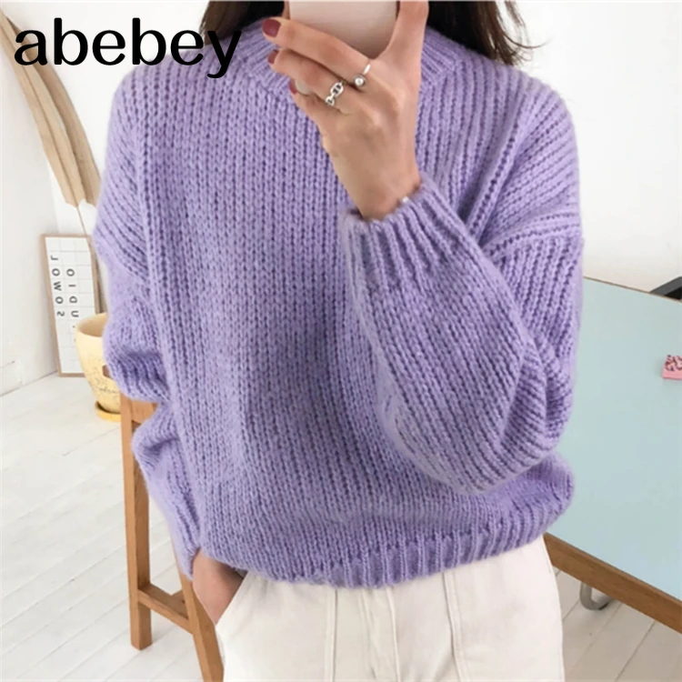 

Новинка 2020 осенние женские свитера Повседневный минималистичный модный вязаный свитер в Корейском стиле розовый фиолетовый SW5073