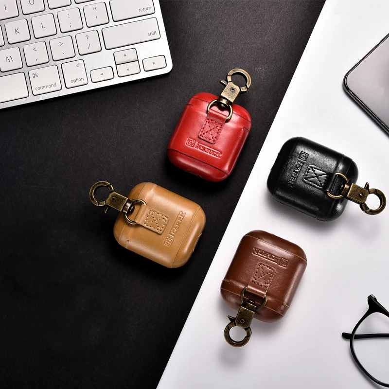 Чехол из натуральной кожи с крючком для AirPods винтажный матовый чехол Airpods 1 2