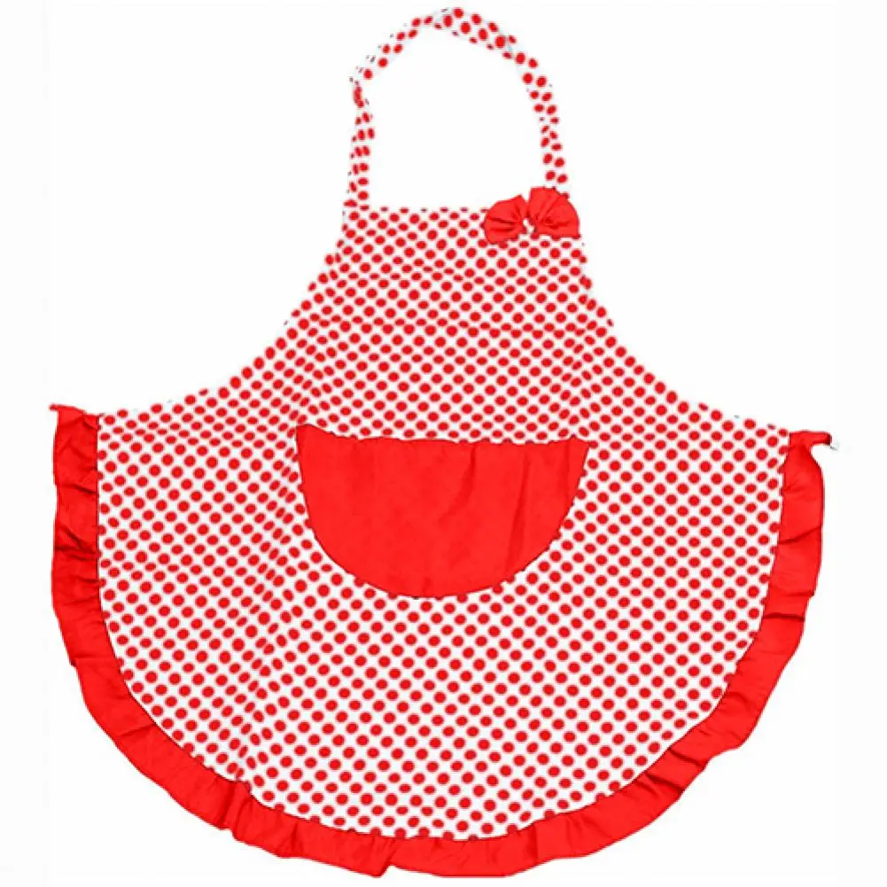 

HOT SALES !!!Women Cute BowKnot Dot Aprons Kitchen Restaurant Cafe Bib Cooking With Pocket