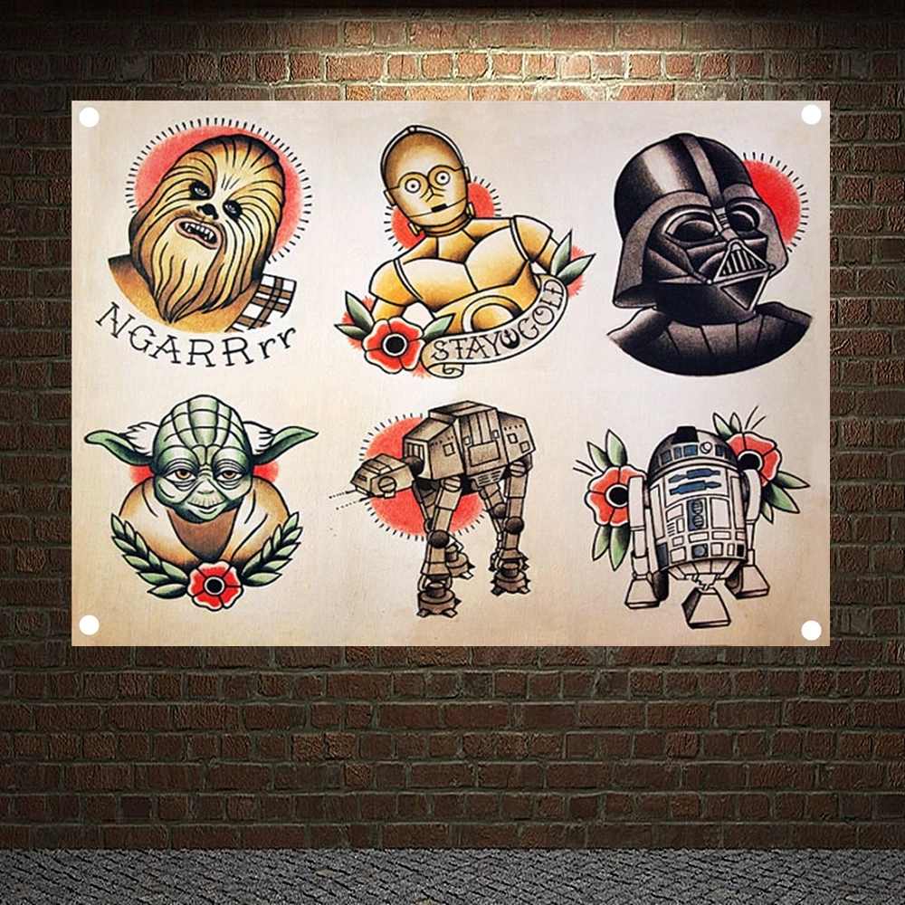 

NGARR STAY GOLD Tattoo Art Print Posters Banners Wall Chart Senior Art Waterproof Cloth Tapestry Flag Home Decor Upholstery