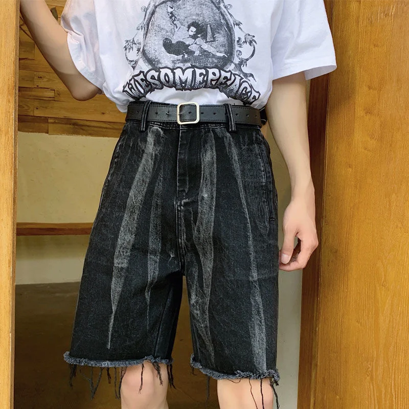 

SYUHGFA Men's Jeans Shorts Summer Tie Dye Gradient New Loose Wide Leg Knee Length Pants 2022 Fashion New Vintage Denim Bottoms