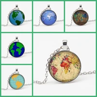 fashion new creative cute earth pendant necklace world map geography choker glass dome ladies bag charm visitor gift souvenir