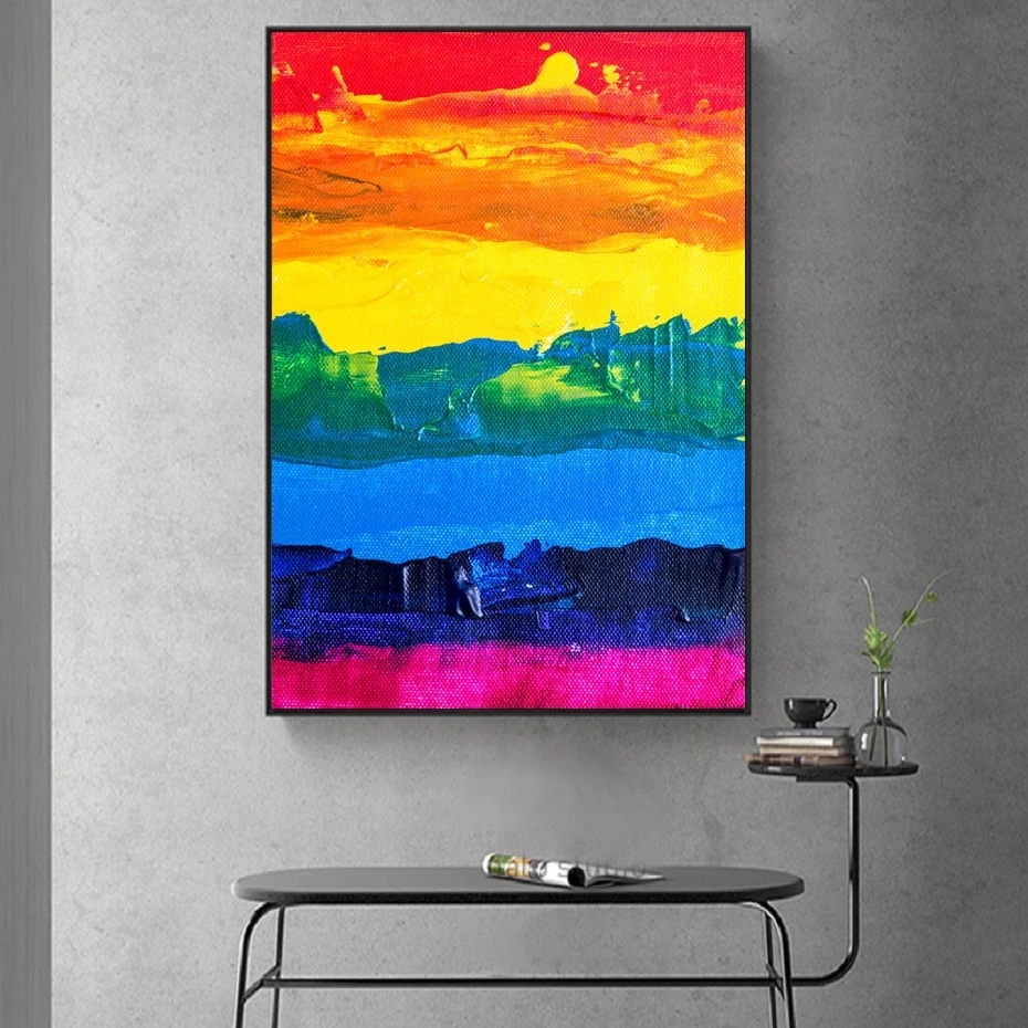 

Modern Abstract Colored Wall Art Oil Painting On Canvas Paintings Rainbow Printe Picture Wall Posters for Living Room Home Decor