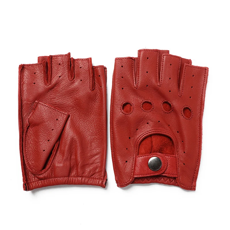 New Arrival Spring Men's Genuine Leather Gloves Driving Unlined 100% Goatskin Half Finger Gloves Fingerless Gym Fitness Gloves images - 6