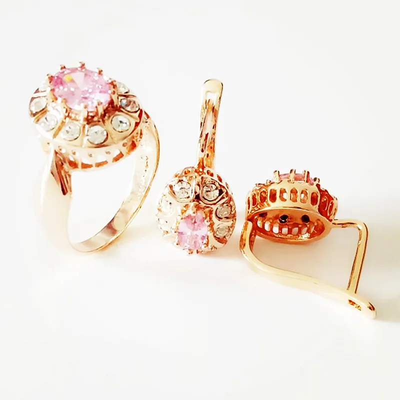 Женский комплект ювелирных изделий из розового золота свадебные серьги с