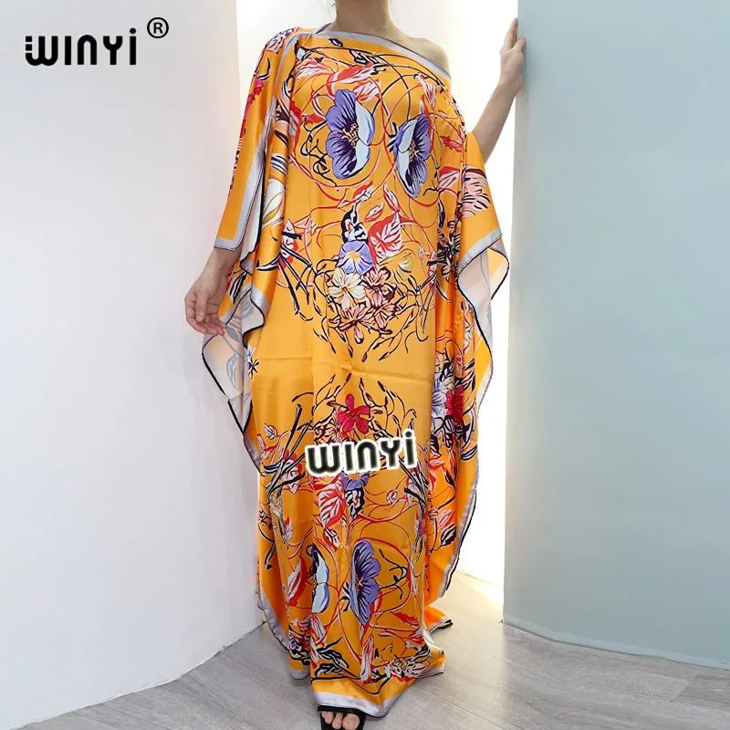 

2021 WINYI African boho dress Color matchi Print Bohemia Loose Elegant Muslim Abaya Bazin Robe Gowns Broder Riche فستان زهري